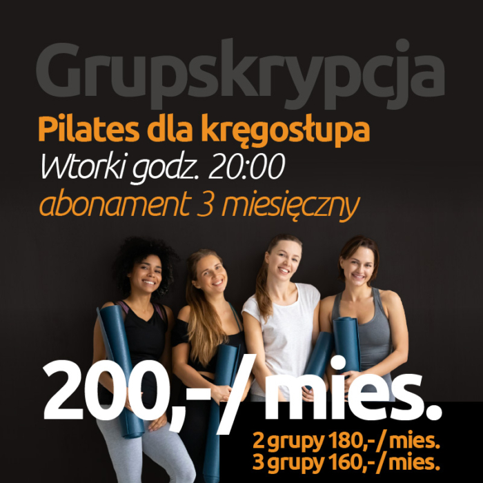 Grupskrypcja! <br>Pilates dla kręgosłupa <br>Wtorki godz. 20:00